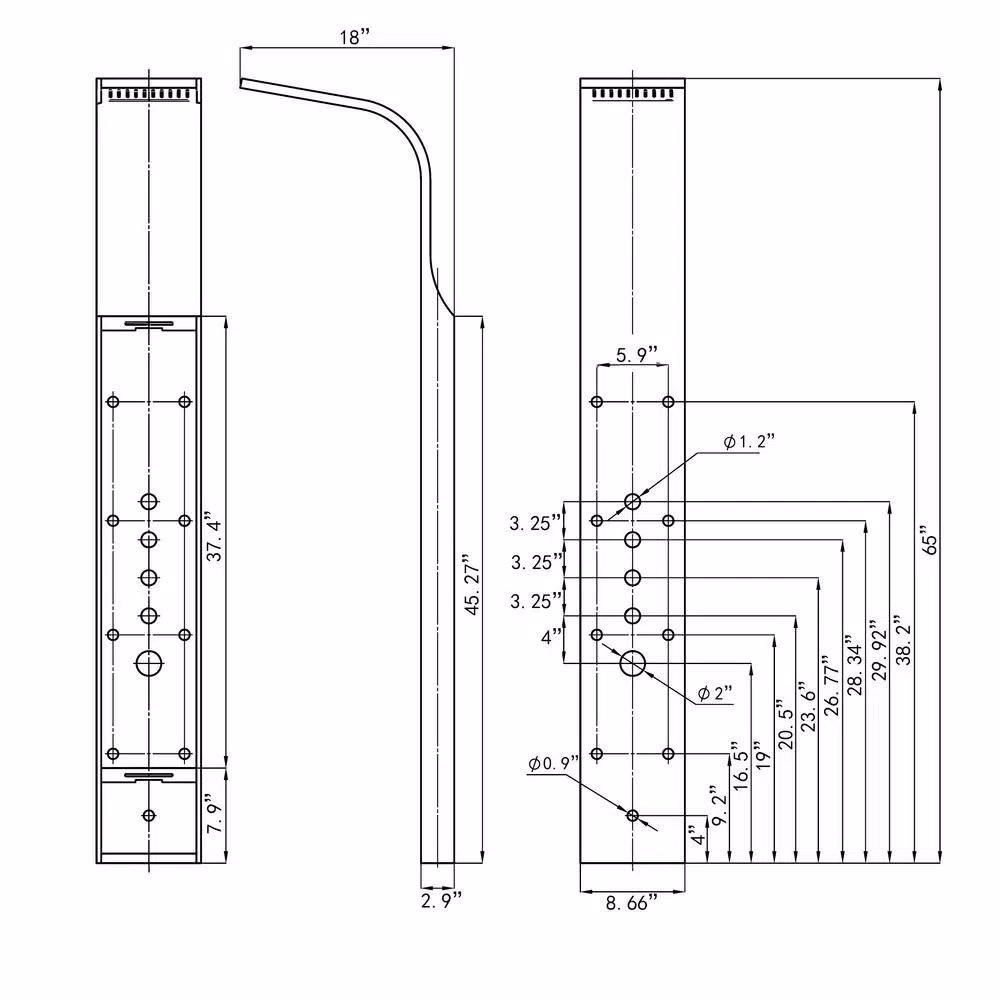 AKDY 65 in. Stainless Steel 8-Jet Rainfall Waterfall Shower Panel System with Handheld Wand