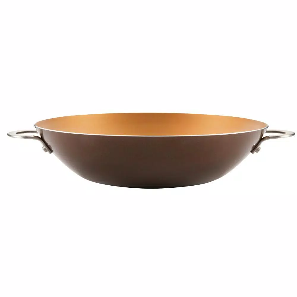 Ayesha Curry Ayesha Home Collection 14 in. Porcelain Enamel Nonstick Aluminum Wok, Brown Sugar