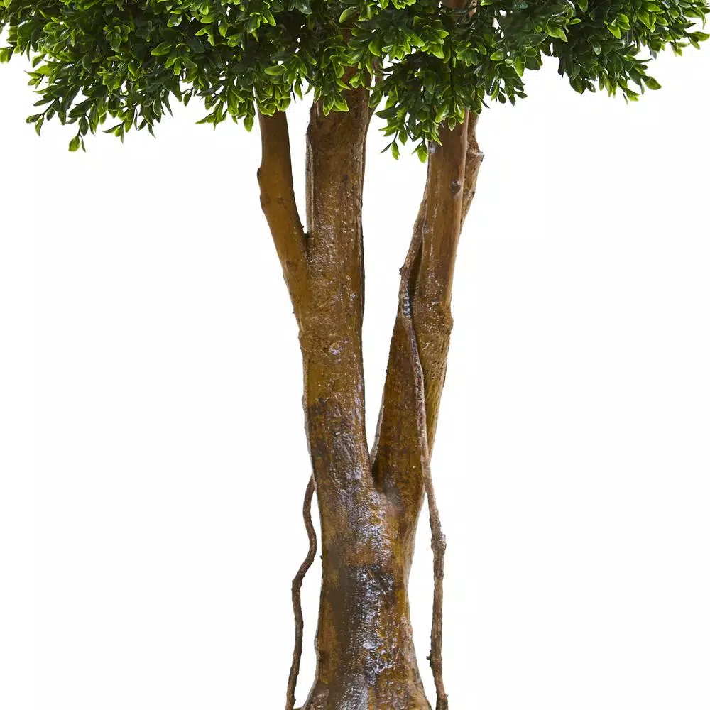 Nearly Natural 46 in. Artificial Boxwood Topiary Tree, UV Resistant Indoor/Outdoor Silk Plant with Planter