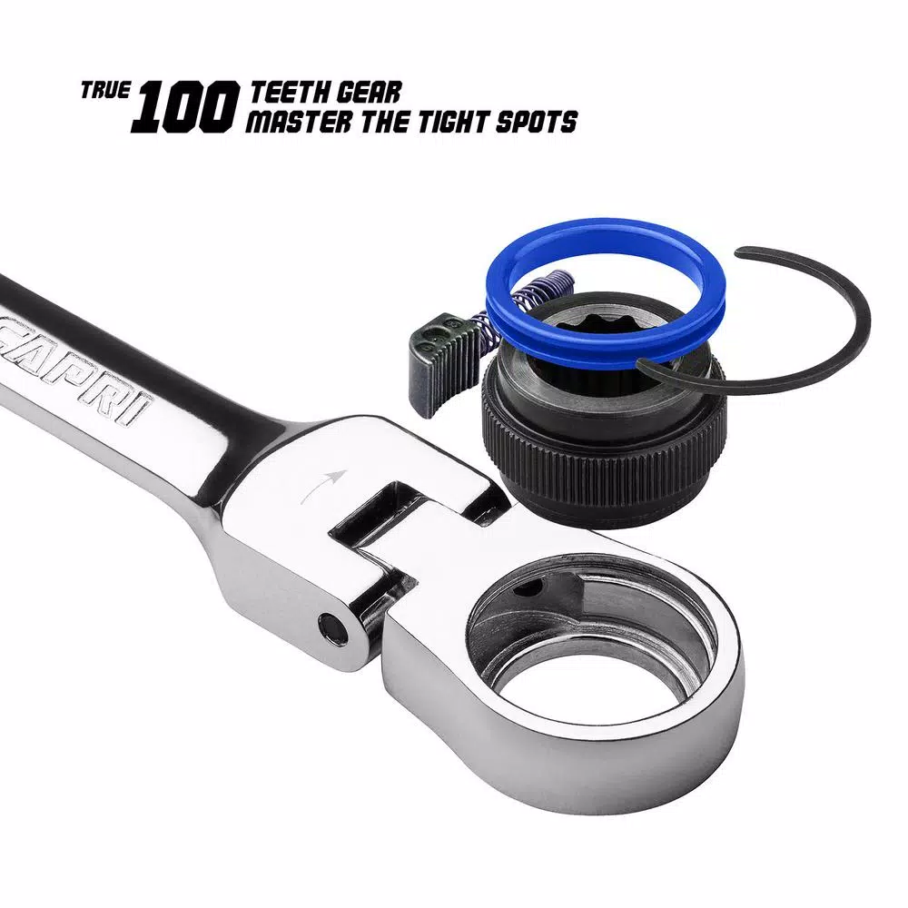 Capri Tools 7-Piece Metric Flex-Head 100-Tooth Ratcheting Combination Wrench Set