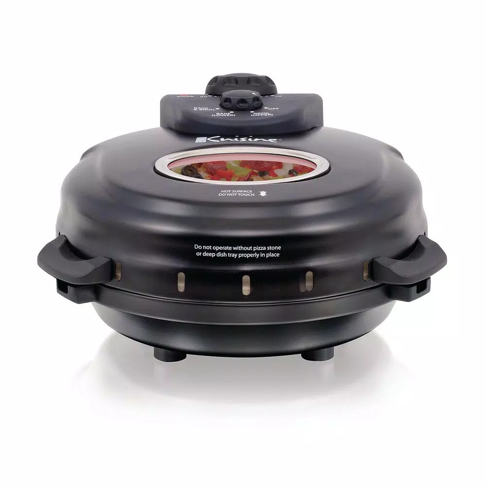 Euro Cuisine 12 in. Black Electric Pizza Maker with Rotating Tray and Lid