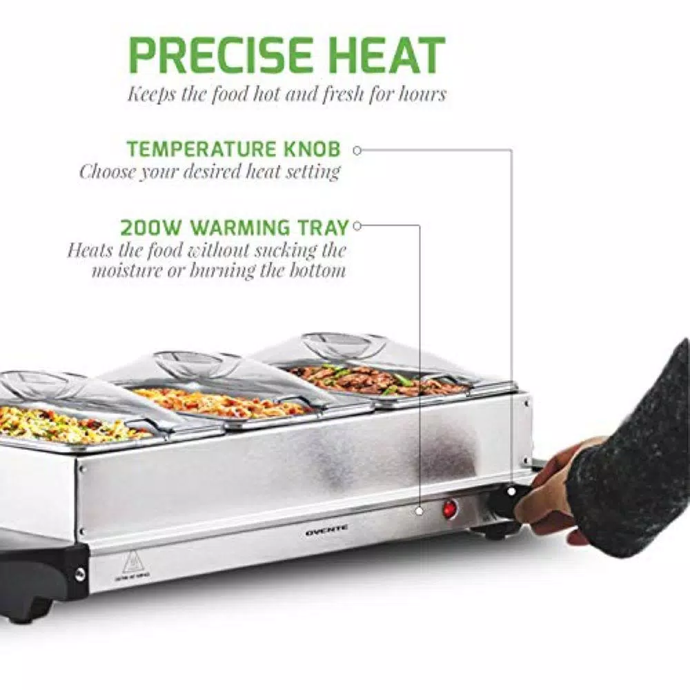 Ovente 1.5 Qt. Stainless Steel Electric Buffet Server Warming Tray with Adjustable Temperature Control