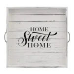 Stonebriar Collection Stonebriar Rustic White Wood Decorative Serving Tray with Metal Handles thumbnail 3