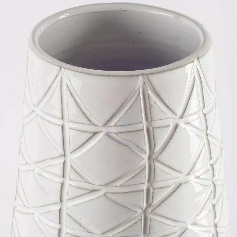 Mercana Harrier II Large White Geometric Ceramic Table Vase