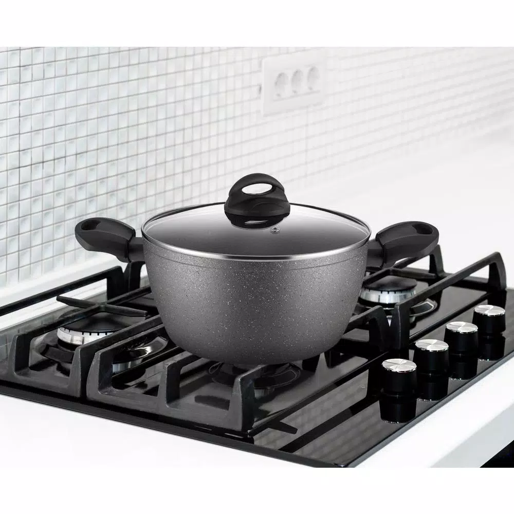 AMERCOOK Lava Stone 3.5 qt. Aluminum Nonstick Casserole Dish with Glass Lid, Gray