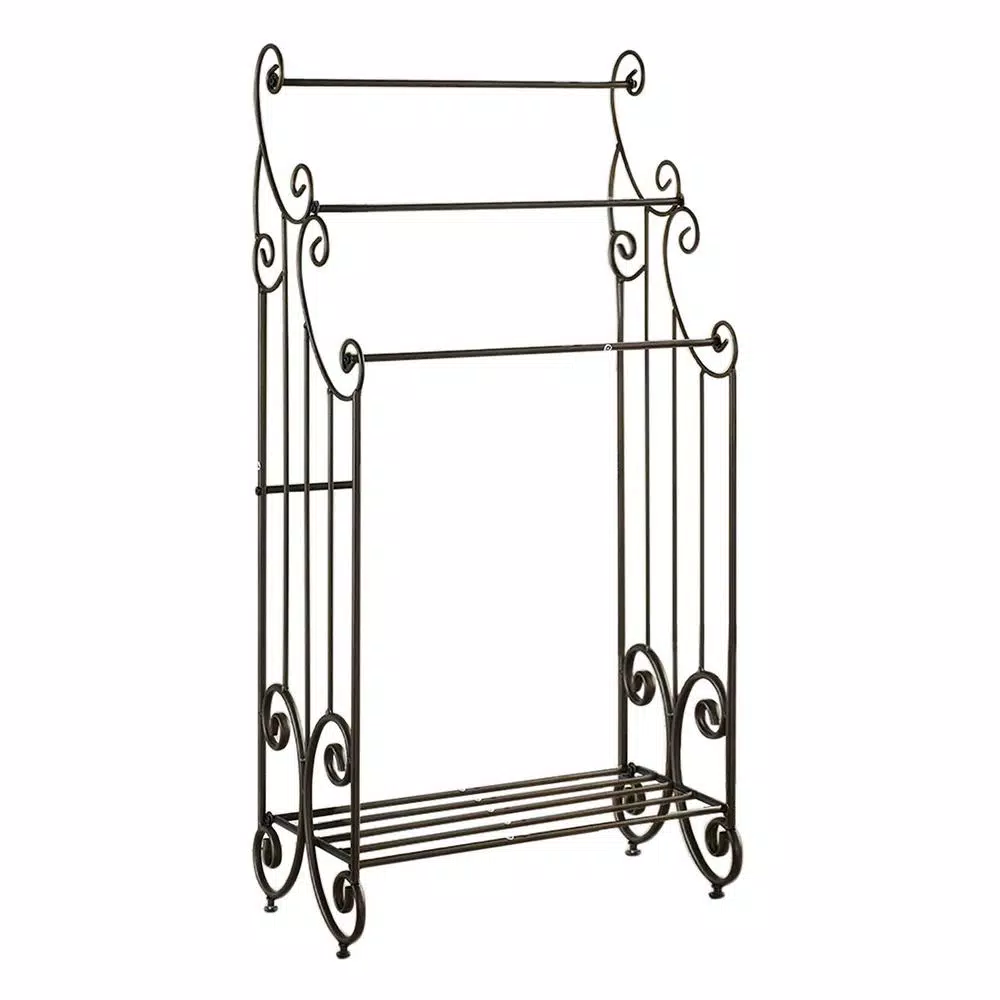 Kings Brand Furniture Classic Bronze Freestanding 3-Bar Towel Rack with Storage Shelf
