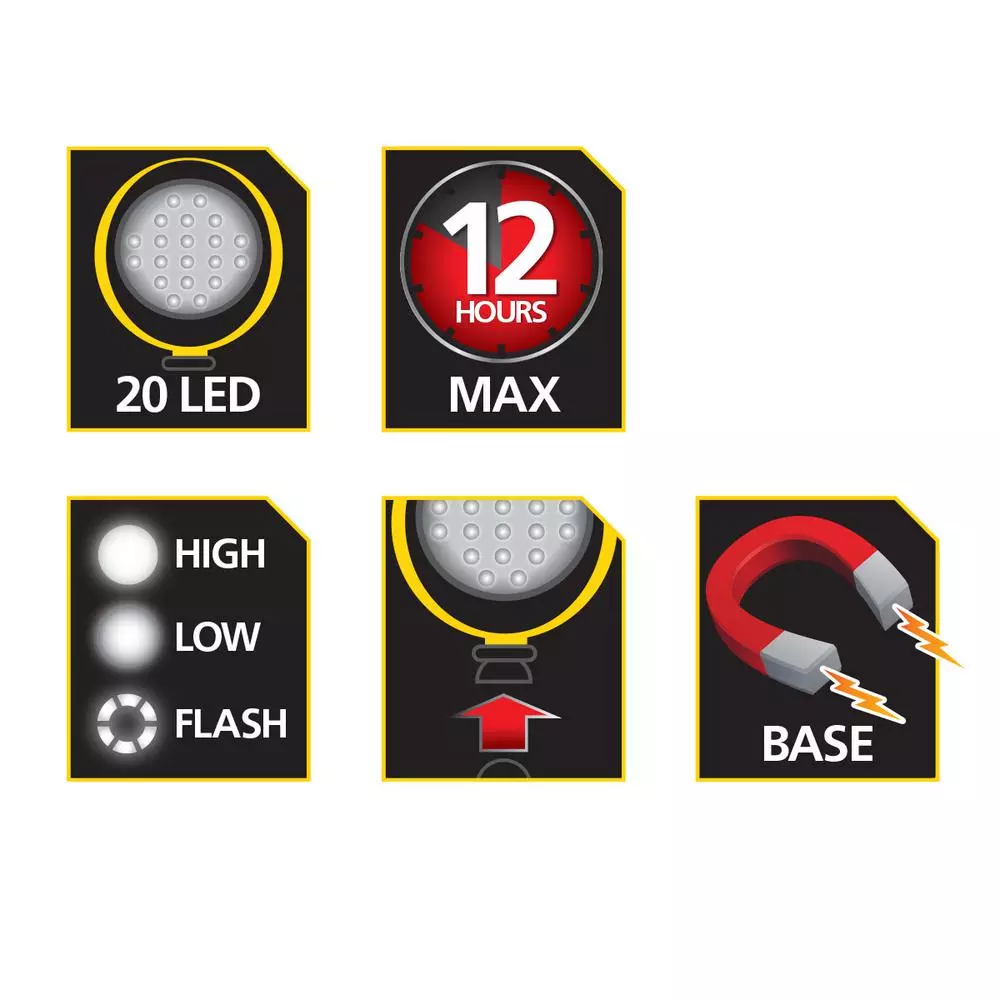 Stanley SB01AL SquidBrite LED Worklight, 20 Ultra-Bright LEDs, 13-Hour Runtime