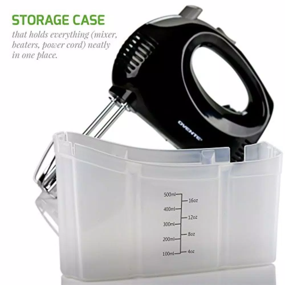 Ovente 5-Speed Ultra Power Hand Mixer with Storage Case, 150W, Black