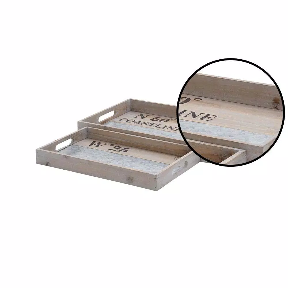 LITTON LANE Coastal Living Rustic Wood & Galvanized Metal Decorative Serving Trays, Set of 2