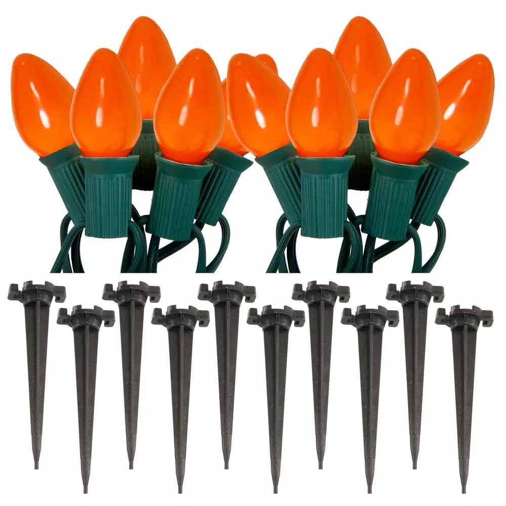 LUMABASE Orange Halloween Pathway Lights, 10-Count C7 Incandescent Bulb Set with 30 ft. Cord
