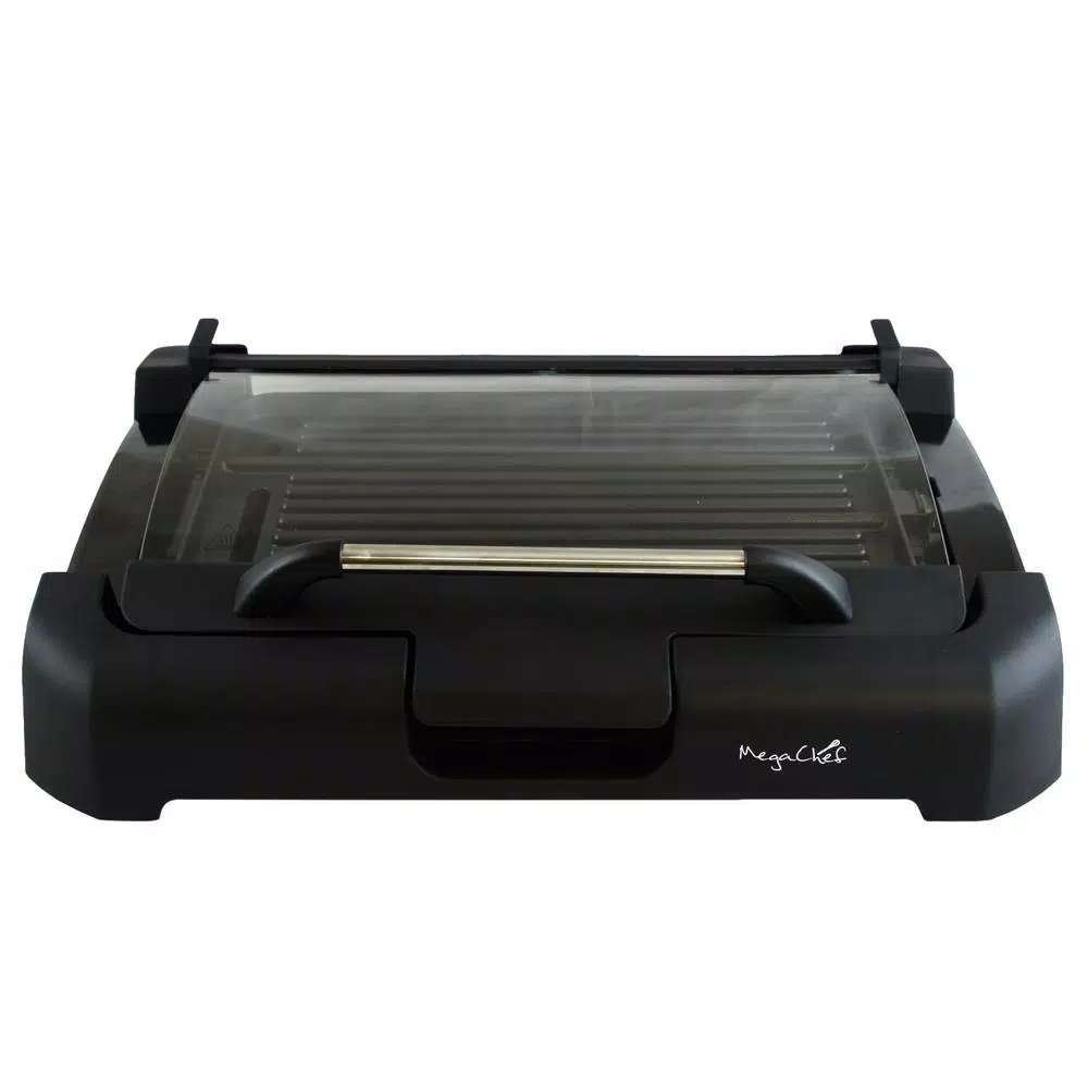 MegaChef 165 sq. in. Reversible Indoor Grill and Griddle with Removable Glass Lid, Black