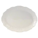 Gibson Home Royal Abbey White Durastone Oval Embossed Ceramic Serving Platter thumbnail 2