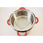 ExcelSteel 12 Qt. Stainless Steel Multi-Cooker Pasta Pot Set with Steamer Insert and Red Silicone Handles thumbnail 4