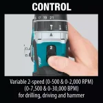 Makita 18V LXT Brushless 1/2 in. Hammer Driver-Drill Kit with 2 5.0 Ah Batteries and Charger thumbnail 8