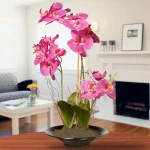 National Tree Company 17.32 in. Pink Silk Orchid Floral Arrangement in Black Ceramic Pot thumbnail 1