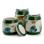 Elama Paradise Palms 3-Piece Green Ceramic Kitchen Canister Set with Airtight Lids thumbnail 4
