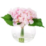 Pure Garden 7.5 in. Pink Hydrangea Artificial Floral Arrangement in Glass Vase thumbnail 2