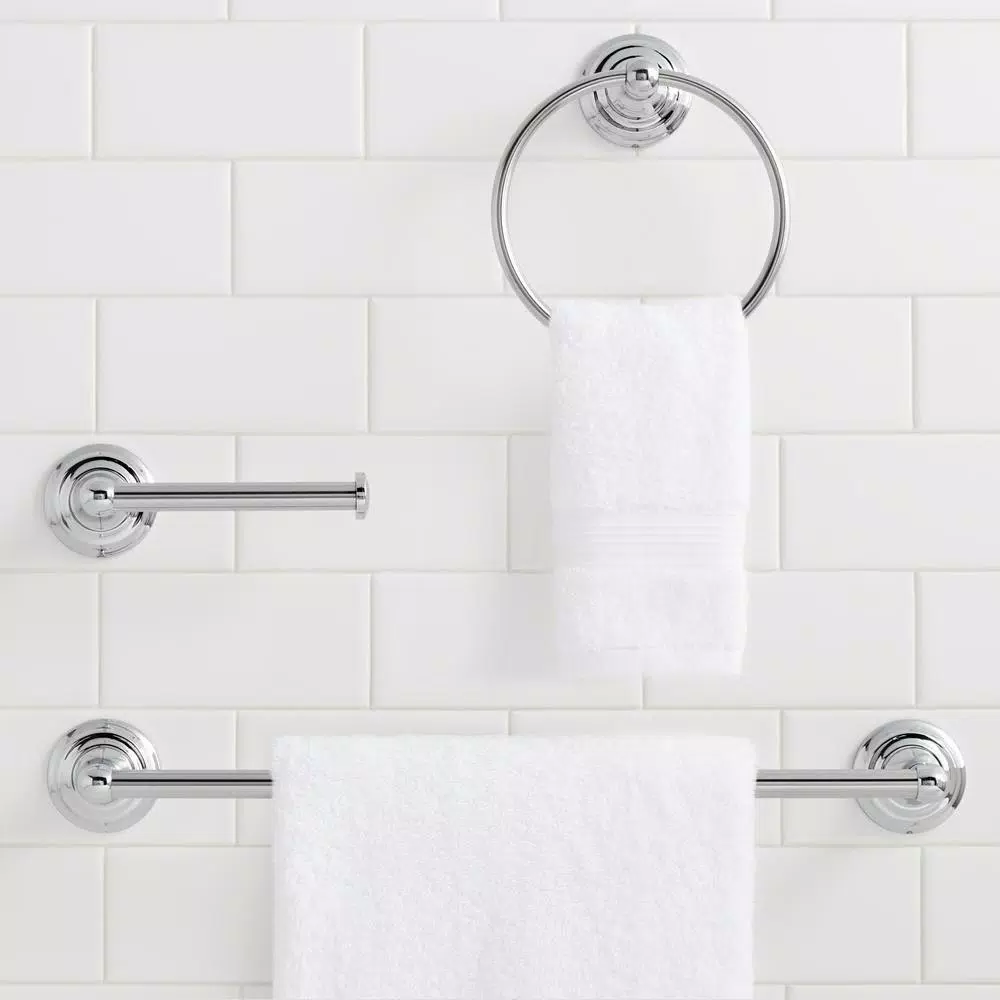 Glacier Bay Tennyson 3-Piece Chrome Bath Hardware Set with 18 in. Towel Bar, Towel Ring, and Toilet Paper Holder