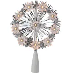 Northlight 7 in. Silver Tinsel Snowflake Starburst Christmas Tree Topper with Clear Mini Lights thumbnail 1