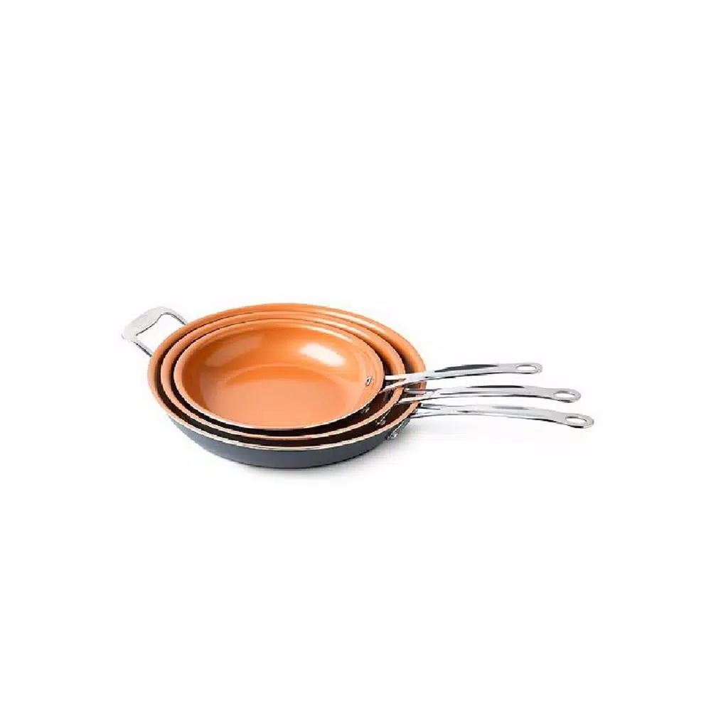 Gotham Steel 3 Piece Non-Stick Ti-Ceramic Round Fry Pan Set, Graphite