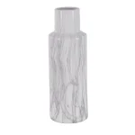 LITTON LANE 21 in. Classic Marble Cylinder White Ceramic Decorative Vase with Gray Veining thumbnail 1