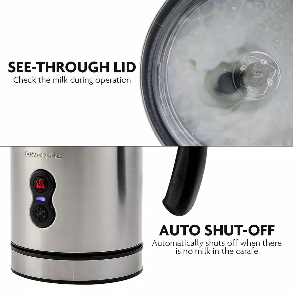 Oventes FR3608 Deluxe Electric Milk Frother and Steamer, 8 oz Silver Automatic Foam Maker