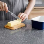 Sweese Large Porcelain Butter Dish with Beech Wood Lid - Navy Blue thumbnail 3