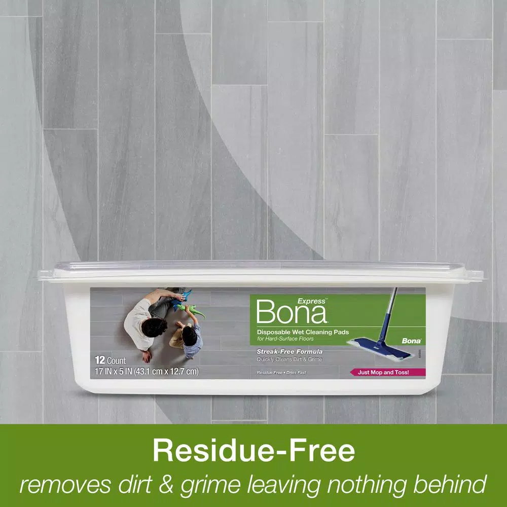 Bona Disposable Wet Cleaning Pads for Hard-Surface Floors, 12-Pack