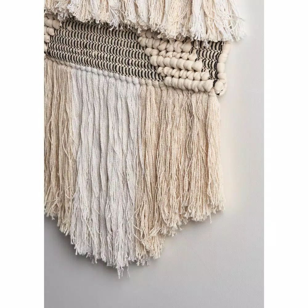 LR Home Fringed Diamond Ivory and Natural Tufted Cotton Wall Tapestry