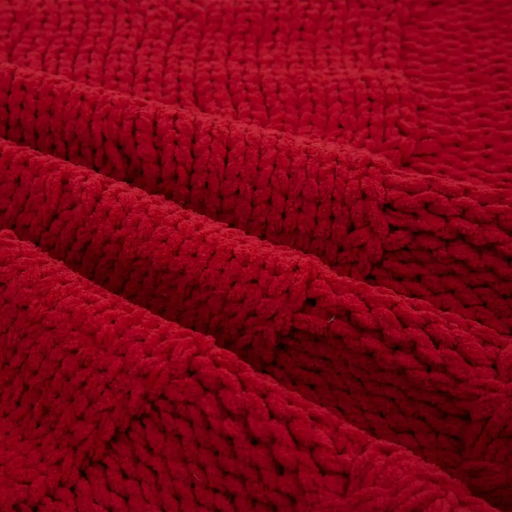 Glitzhome 52 in. Red Knitted Chenille Polyester Christmas Tree Skirt