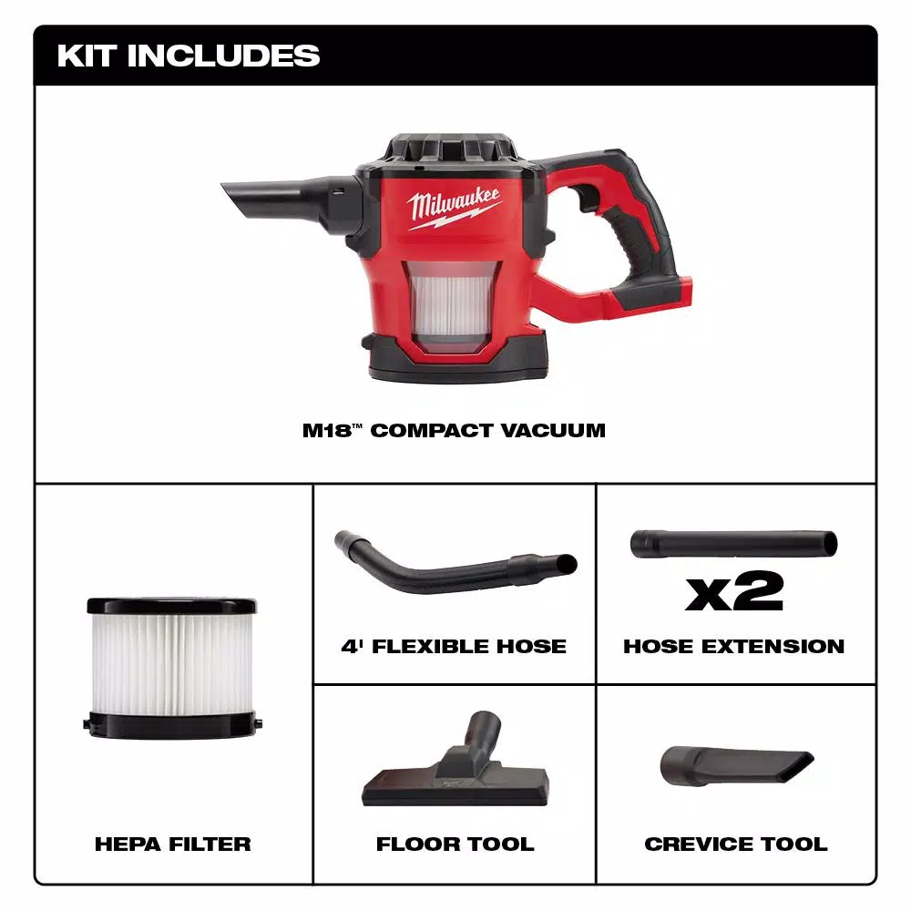 Milwaukee M18 18V Lithium-Ion Cordless Compact Vacuum (Tool-Only)