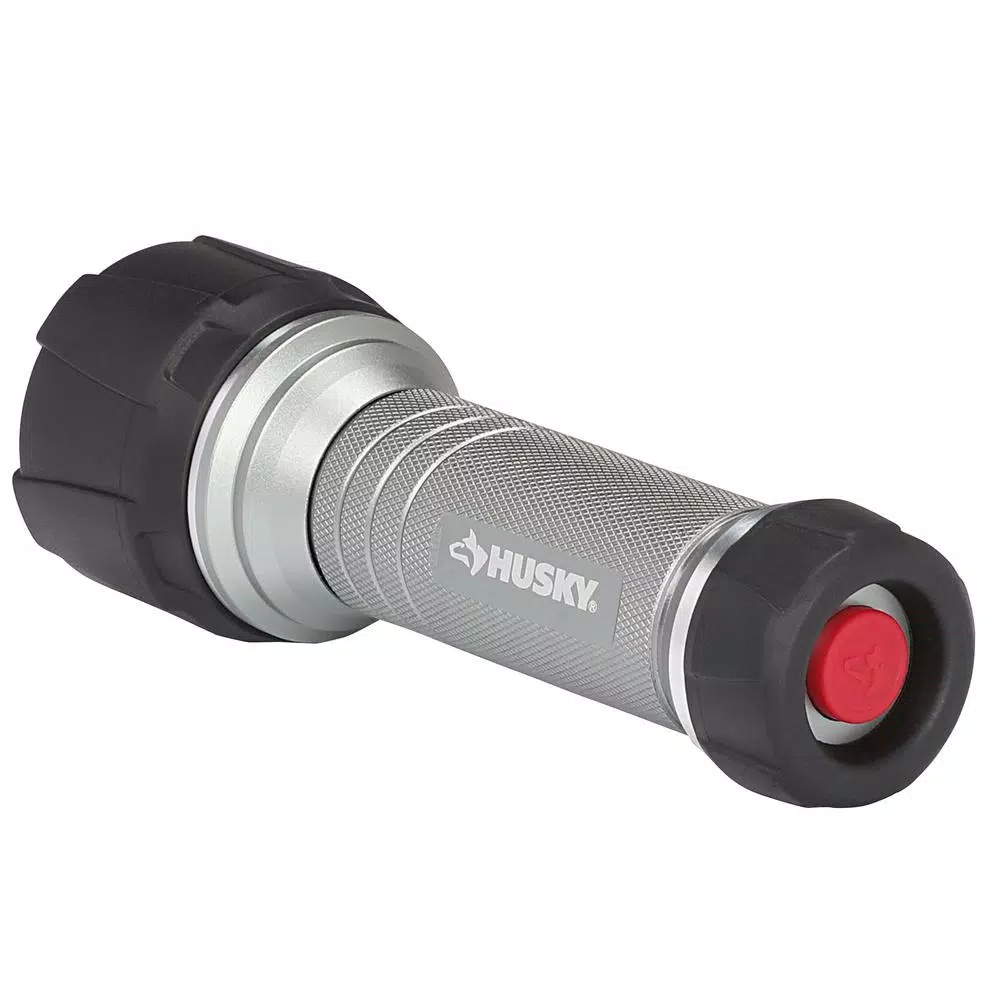 Husky 350-Lumen LED Dual Beam Unbreakable Aluminum Flashlight, 4 AAA Batteries Included