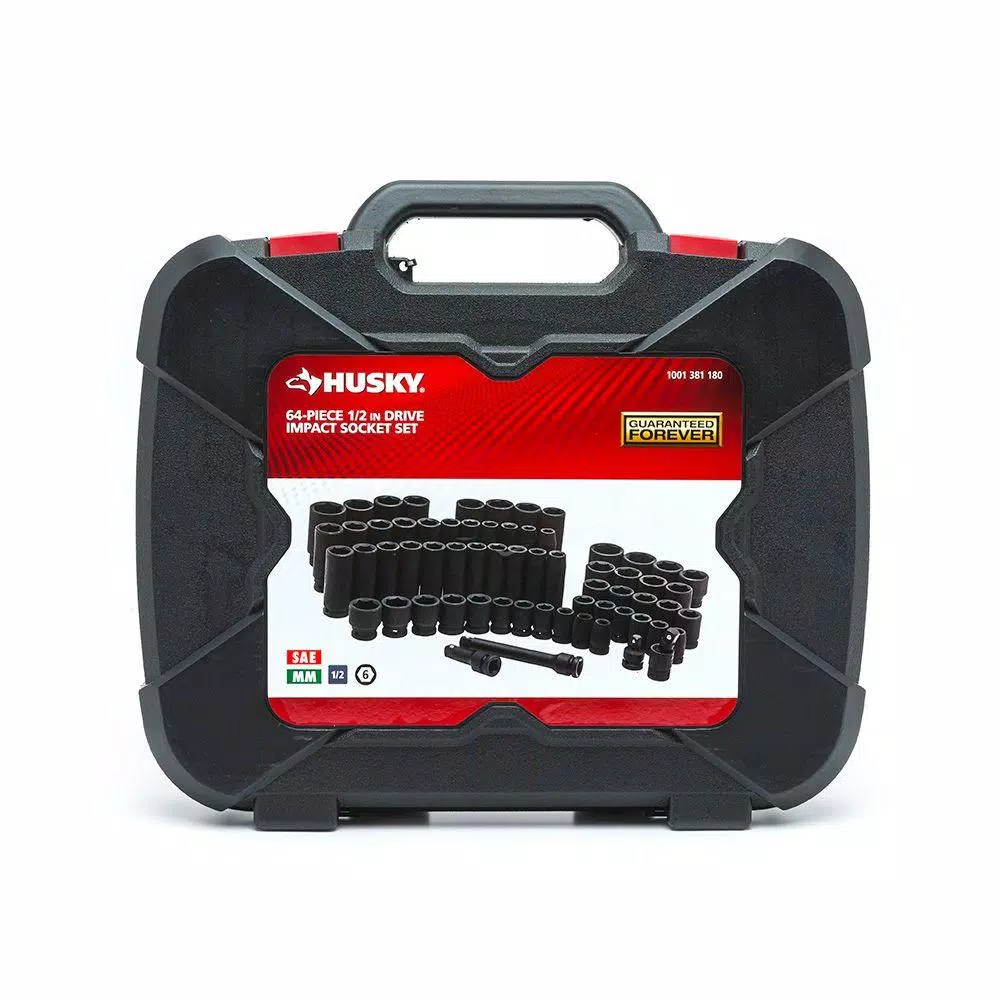 Husky 64-Piece 1/2 in. Drive SAE and Metric Impact Socket Set