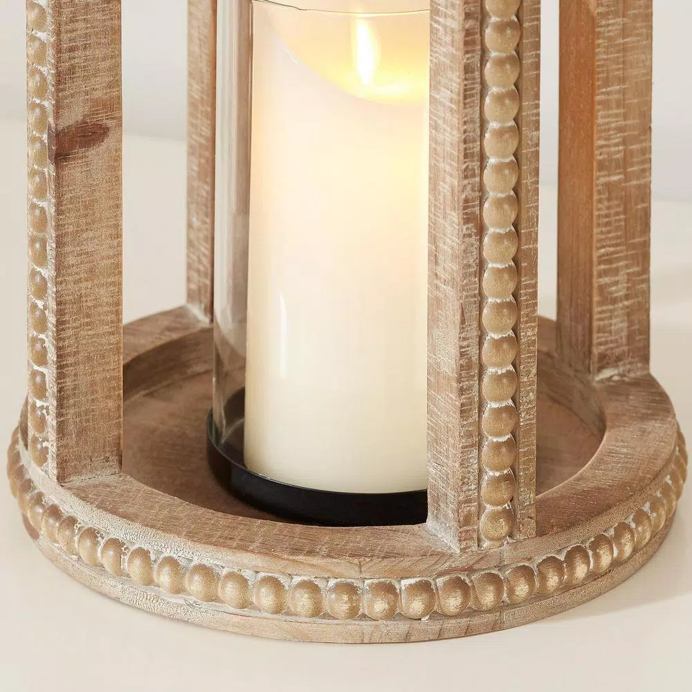 Home Decorators Collection Antiqued Wood Lantern Set of 2 with Beaded Trim