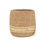 Zentique Hand Woven Seagrass and Palm Leaf Large Decorative Basket with Beige Stripes thumbnail 2