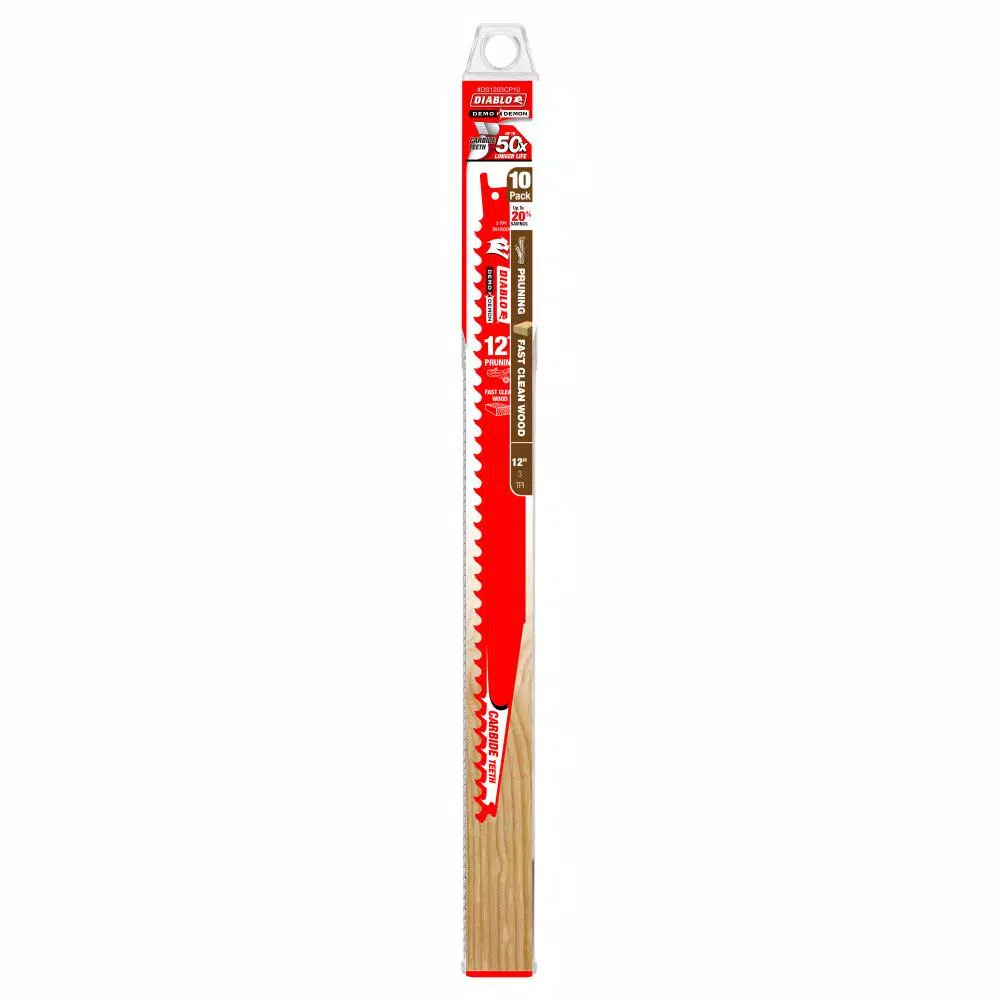Diablo Demo Demon 12 in. Carbide Pruning and Clean Wood Reciprocating Saw Blades, 3 TPI, 10-Pack