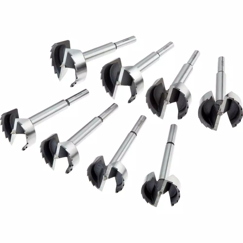 Shop Fox 8-Piece Steel Forstner Bit Set, 2-1/4 in. to 3-1/8 in. with Wooden Storage Boxes