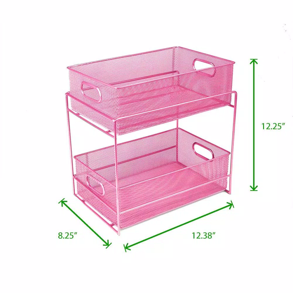 MIND READER 2-Tier Metal Mesh Utensil Caddy & Organizer, Pink