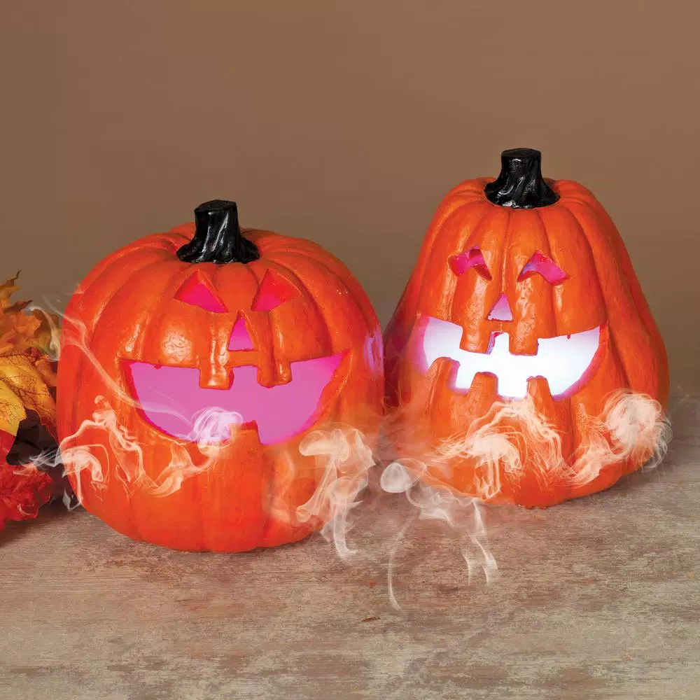 Gerson 9.25 in. Electric Smoking Jack-O-Lanterns with Color Changing LED Effect, Set of 2