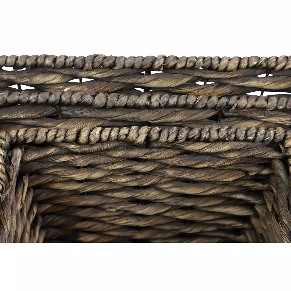 LITTON LANE Large Square Water Hyacinth Wicker Storage Baskets, Dark Brown (Set of 3)
