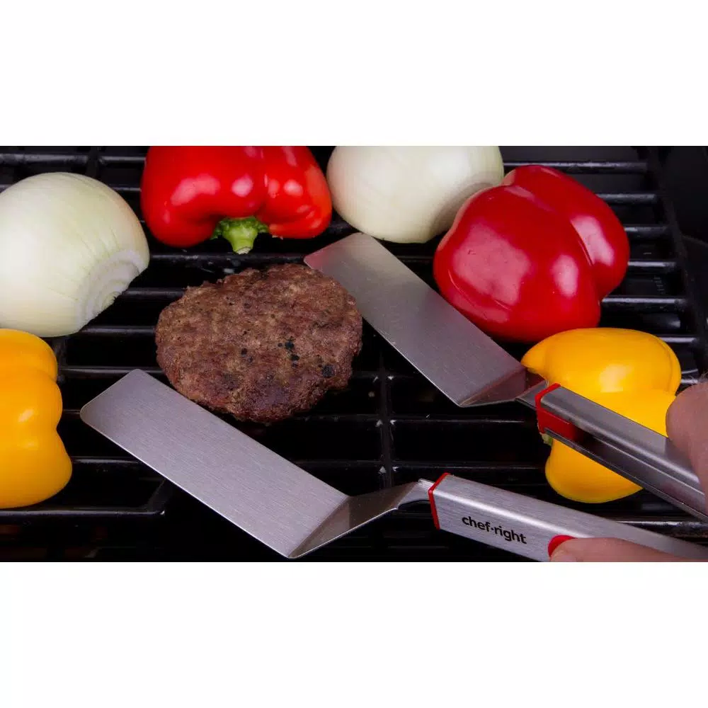 Chefright Quick Scoop Brushed Stainless Steel Spatula Tongs Set of 2 - Red