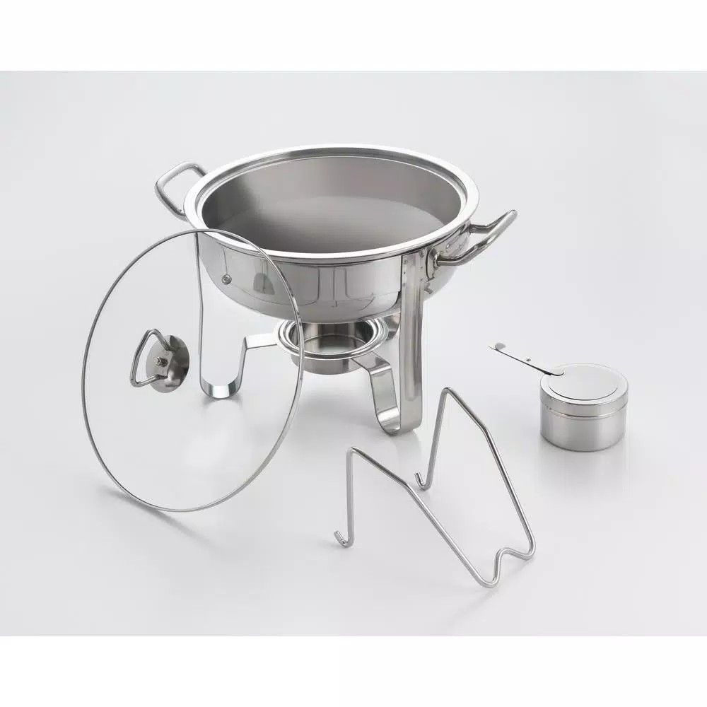 ExcelSteel 4 Qt. Professional Heavy Duty Stainless Steel Chafing Dish Set with Vented Glass Lid
