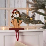Glitzhome 7.76 in. Dog Christmas Stocking Holder - Wooden and Metal Holiday Decor thumbnail 7