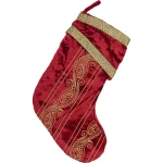 VHC Brands 15 in. Red Viscose Velvet Christmas Stocking with Gold Paisley Embroidery thumbnail 1