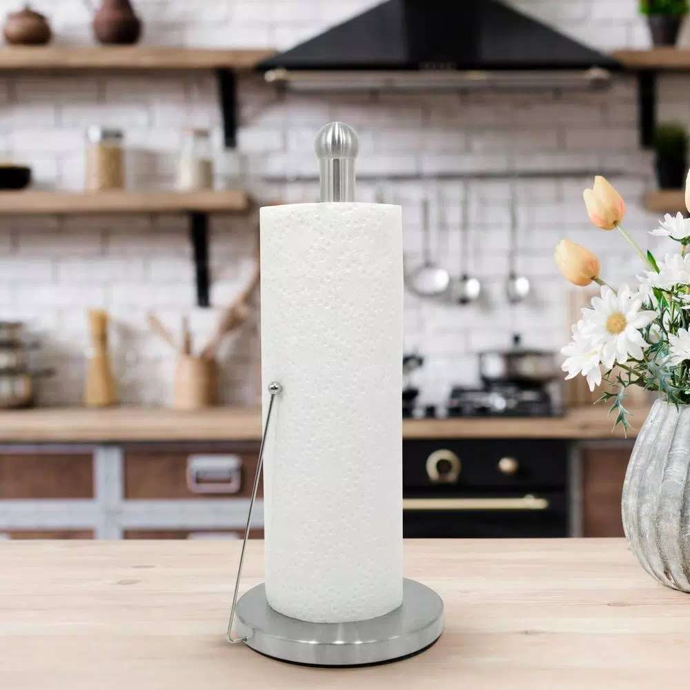 ExcelSteel Stainless Steel Paper Towel Holder with Weighted Base for Countertop
