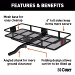 CURT 60" x 24" Black Steel Basket Cargo Carrier with 2" Folding Shank, 500 lbs. Capacity thumbnail 2