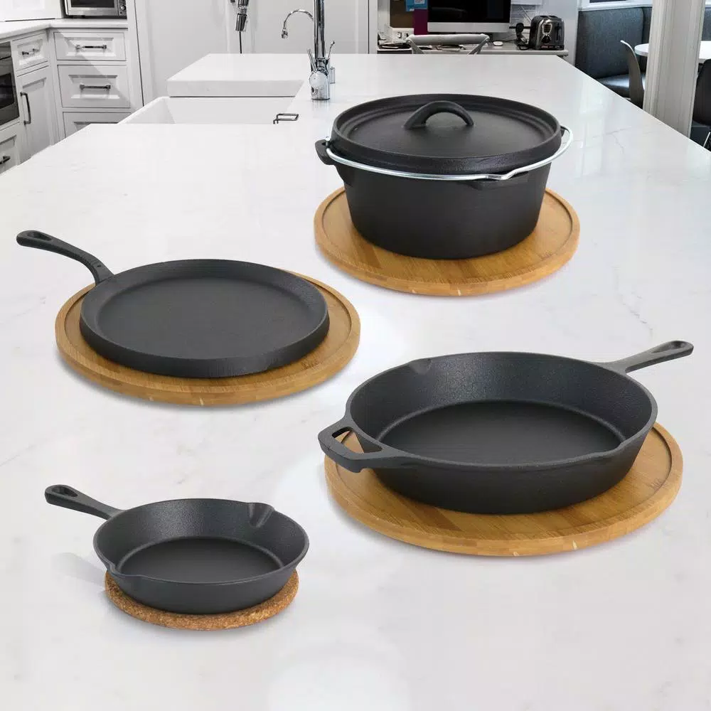 MegaChef 5-Piece Pre-Seasoned Cast Iron Cookware Set, Black