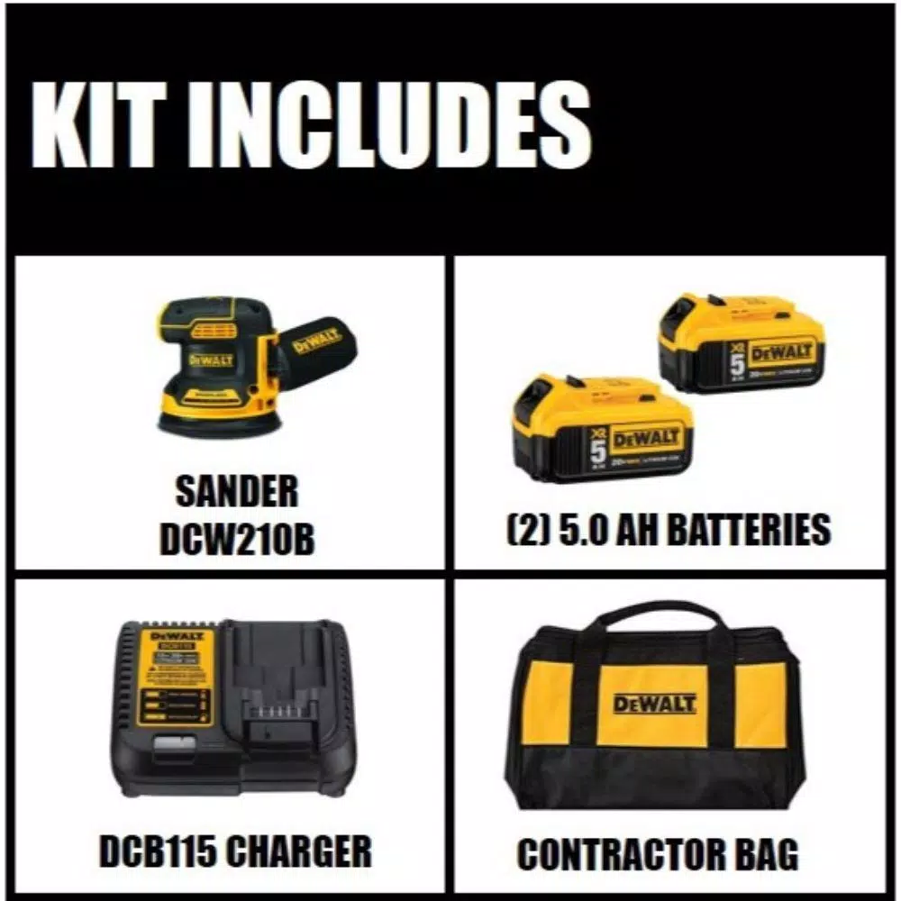 DEWALT 20V MAX XR Brushless 5 in. Cordless Random Orbital Sander Kit with (2) 5.0 Ah Batteries and Charger