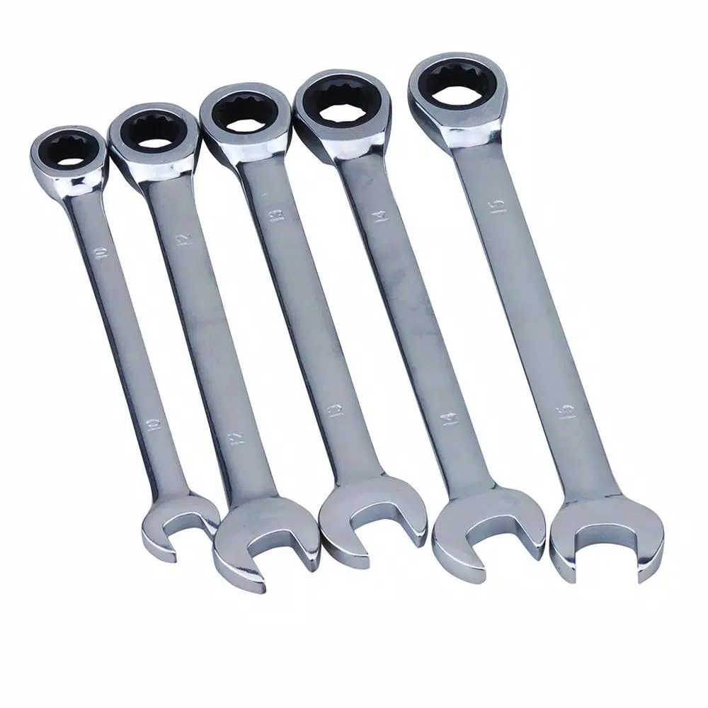 Steel Core Metric Ratcheting Wrench Set, 5-Piece Chrome Vanadium Steel with Storage Case