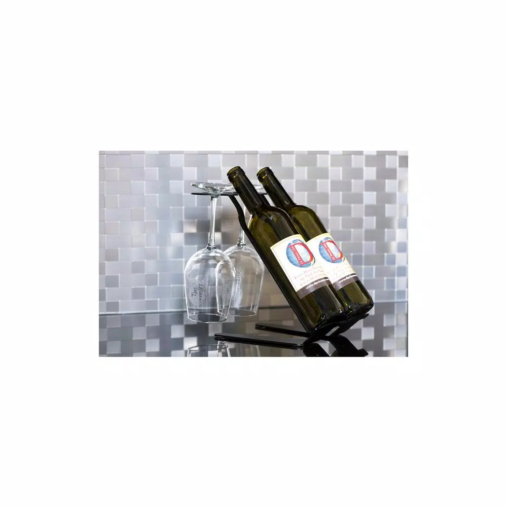 DI PRIMA USA Venetian Phantom Edition Tabletop Wine Rack - 2 Bottle & 2 Glass Capacity - Solid Steel